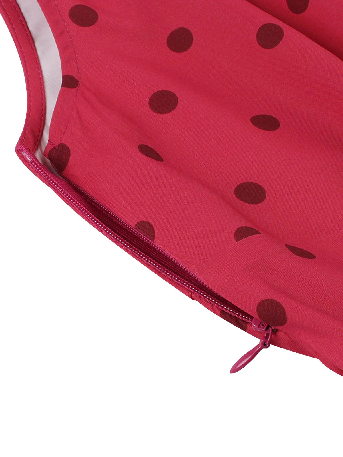 Rose Red 1950s Polka Dots Lapel Sleeveless Dress - Image 4