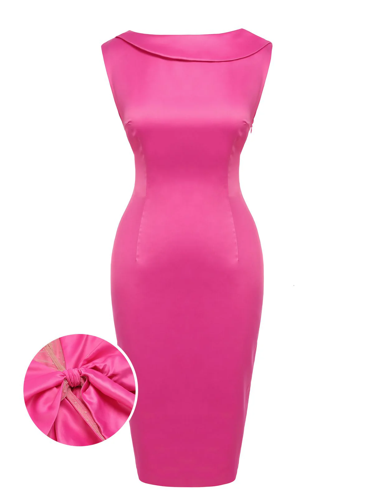 Rose Red 1960s Satin Solid Pencil Dress - Image 3