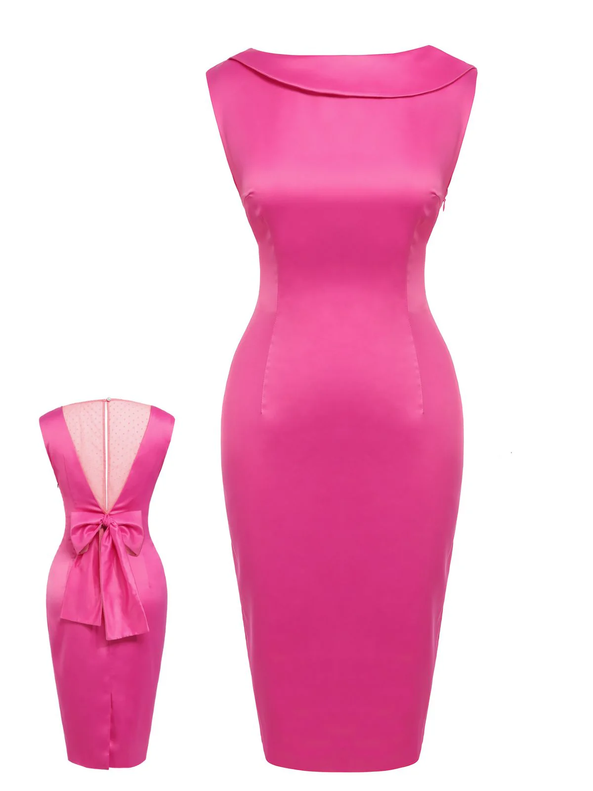 Rose Red 1960s Satin Solid Pencil Dress - Image 3