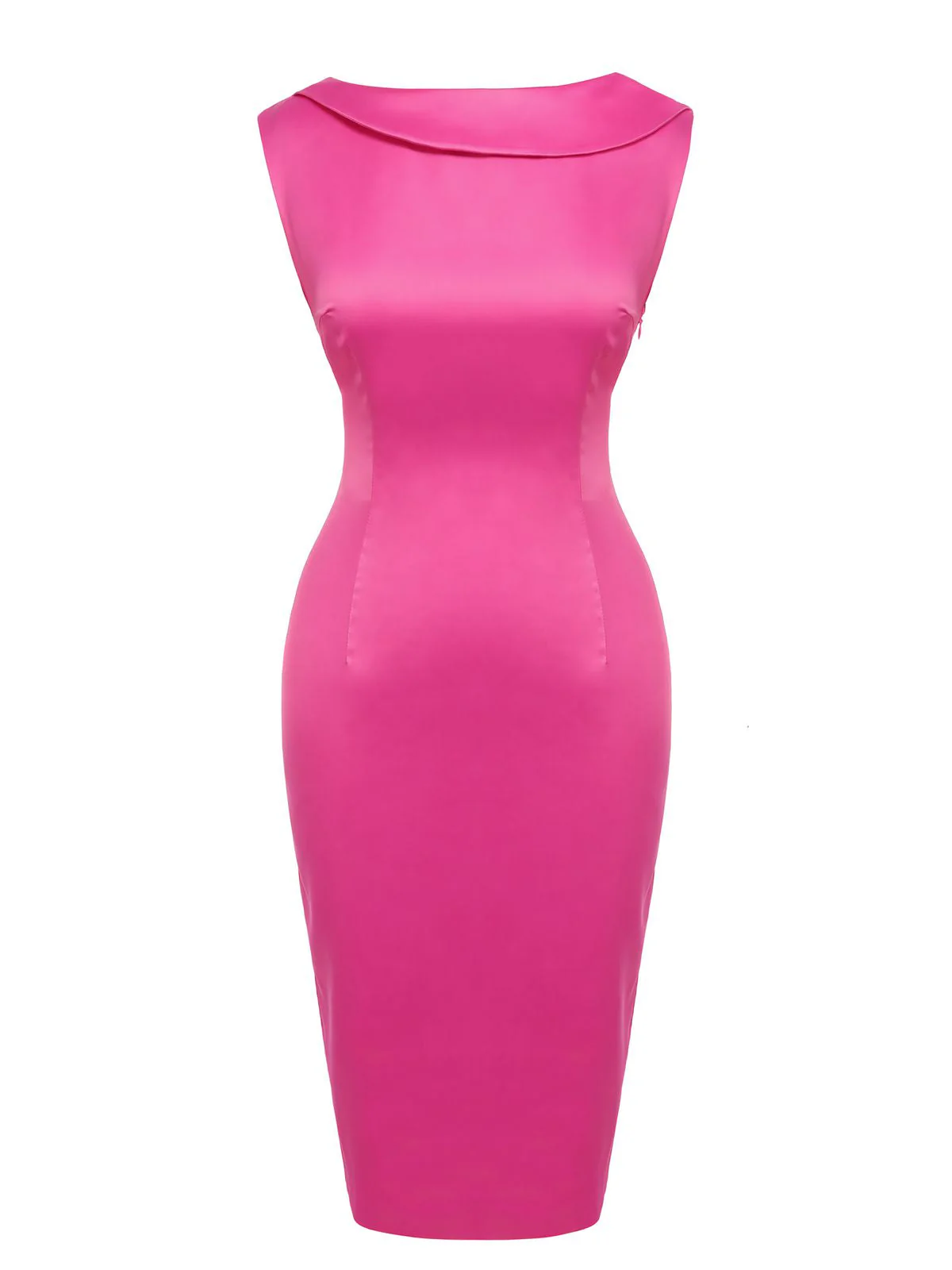 Rose Red 1960s Satin Solid Pencil Dress - Image 5