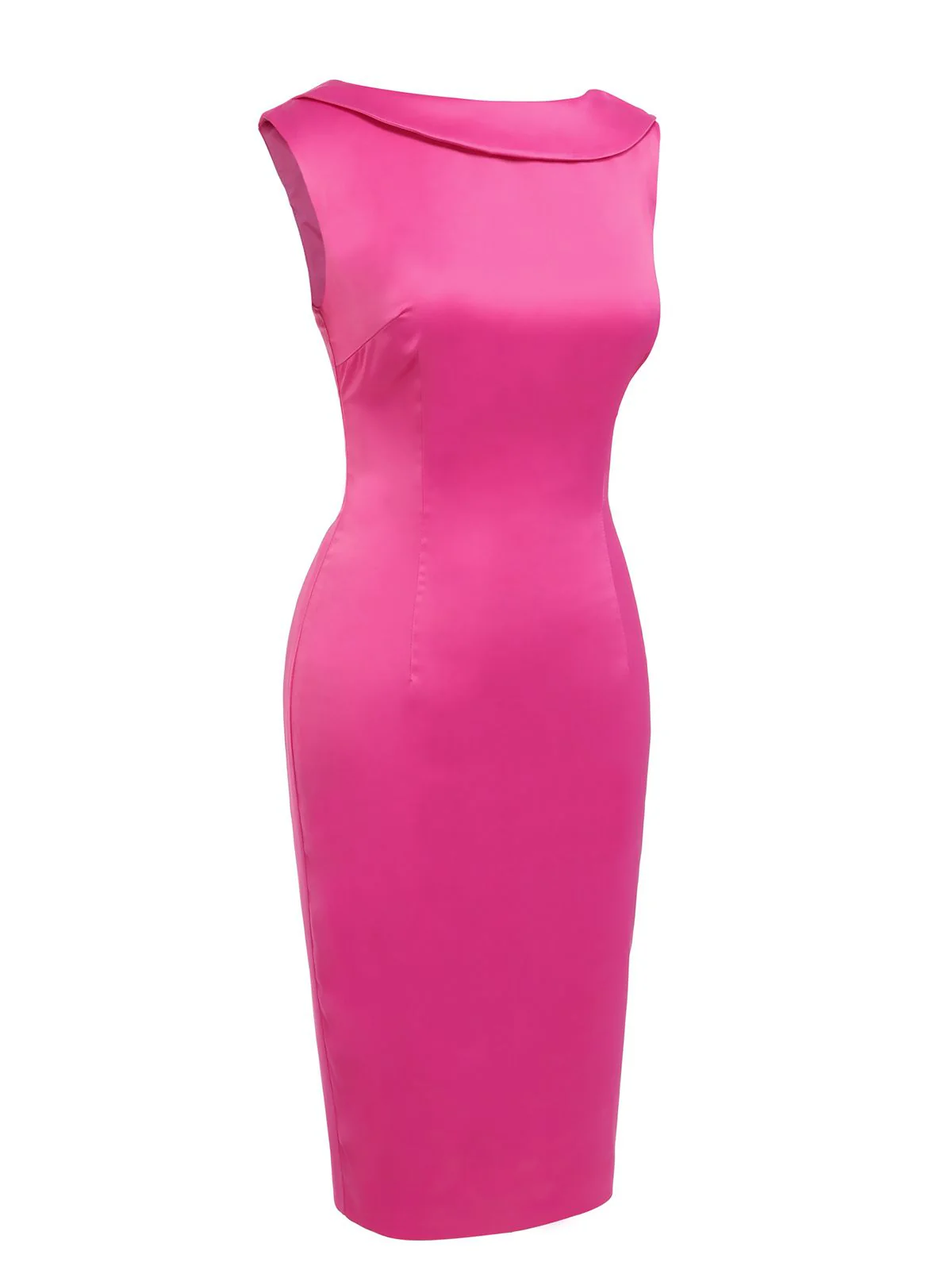 Rose Red 1960s Satin Solid Pencil Dress - Image 6