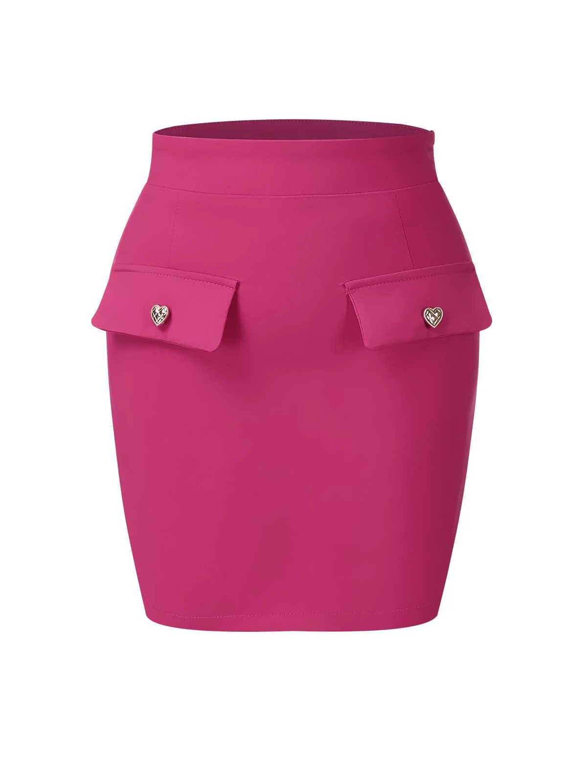 Rose Red 1970s Heart Button Pocketed Solid Skirt - Image 2