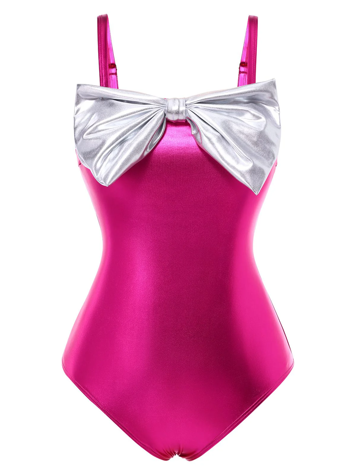 Rose Red 1970s Metallic 3D Bow Swimsuit - Image 2