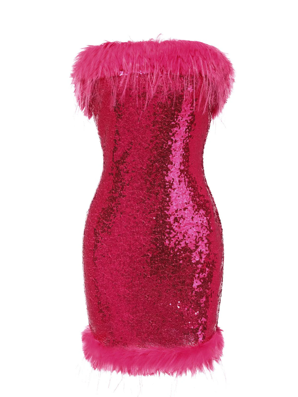 Rose Red 1970s Strapless Sequined Dress - Image 2