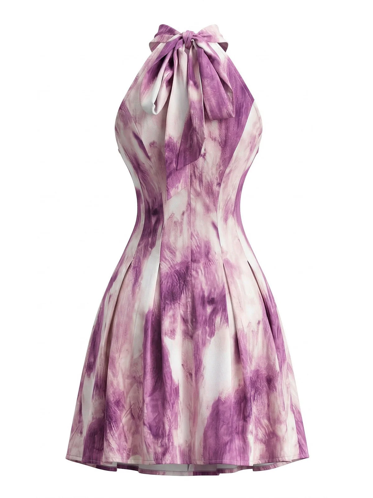 Rose Violet 1930s Tie-Dye Halter Button Flared Dress - Image 5