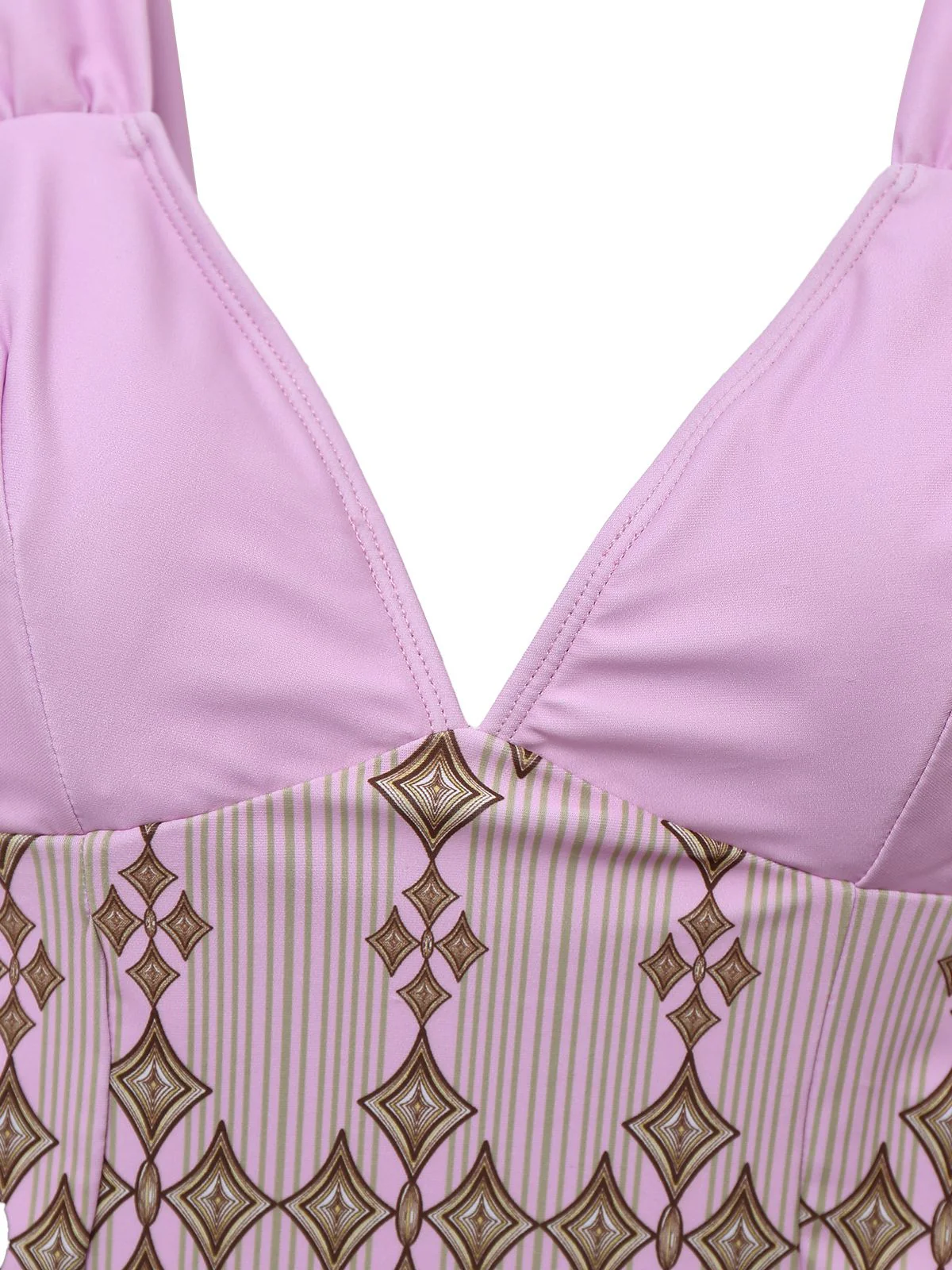Rose Violet 1940s Wide-Straps Geometric Swimdress - Image 3