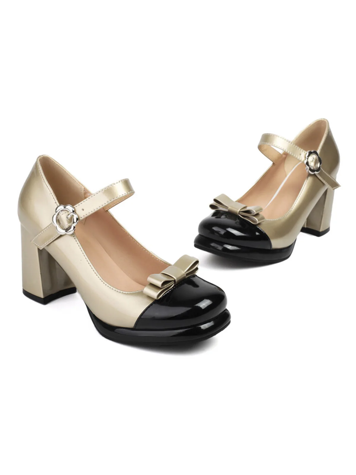 Round Toe Colorblock Patent Leather High Heels - Image 10