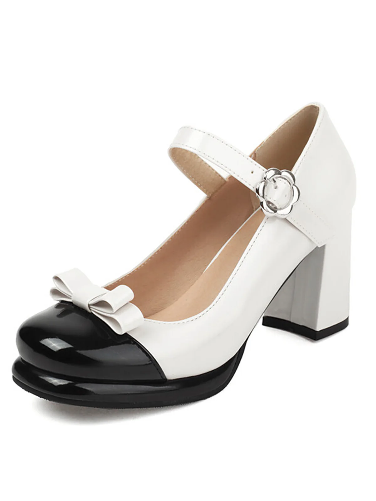 Round Toe Colorblock Patent Leather High Heels - Image 2