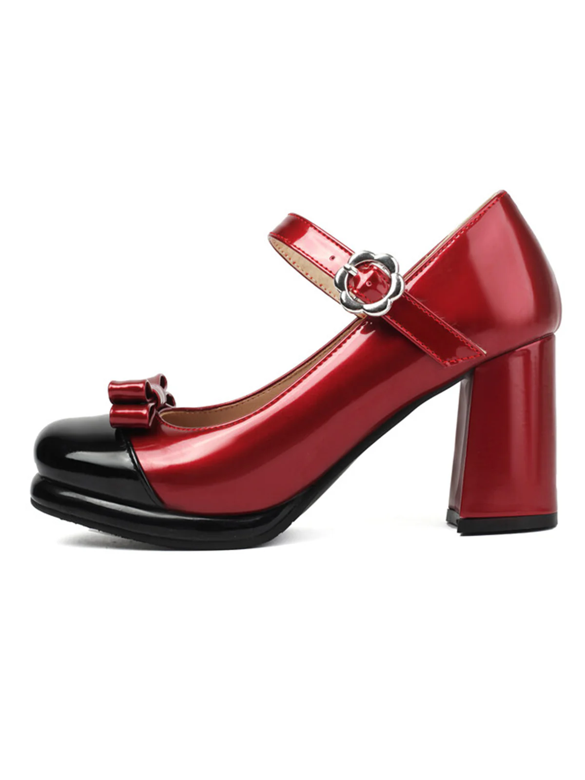 Round Toe Colorblock Patent Leather High Heels - Image 5