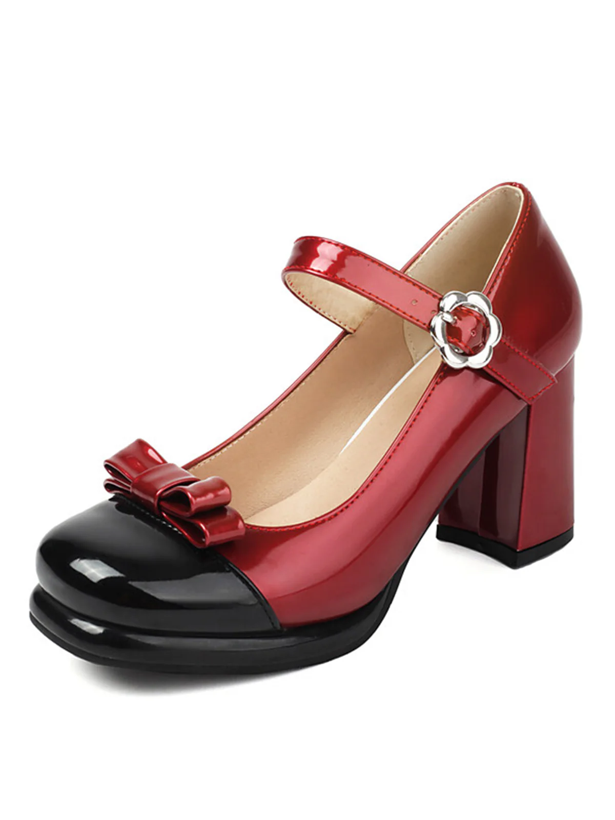 Round Toe Colorblock Patent Leather High Heels - Image 8