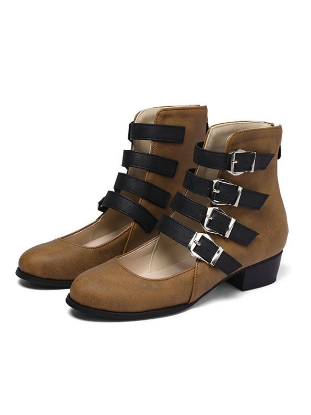 Round Toe Low Chunky Heel Cut-Out Boots - Image 11