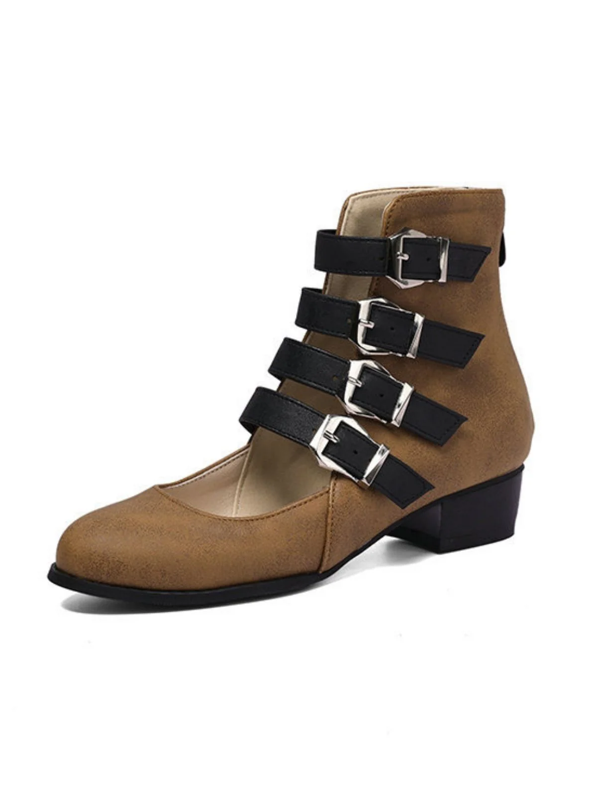 Round Toe Low Chunky Heel Cut-Out Boots - Image 12