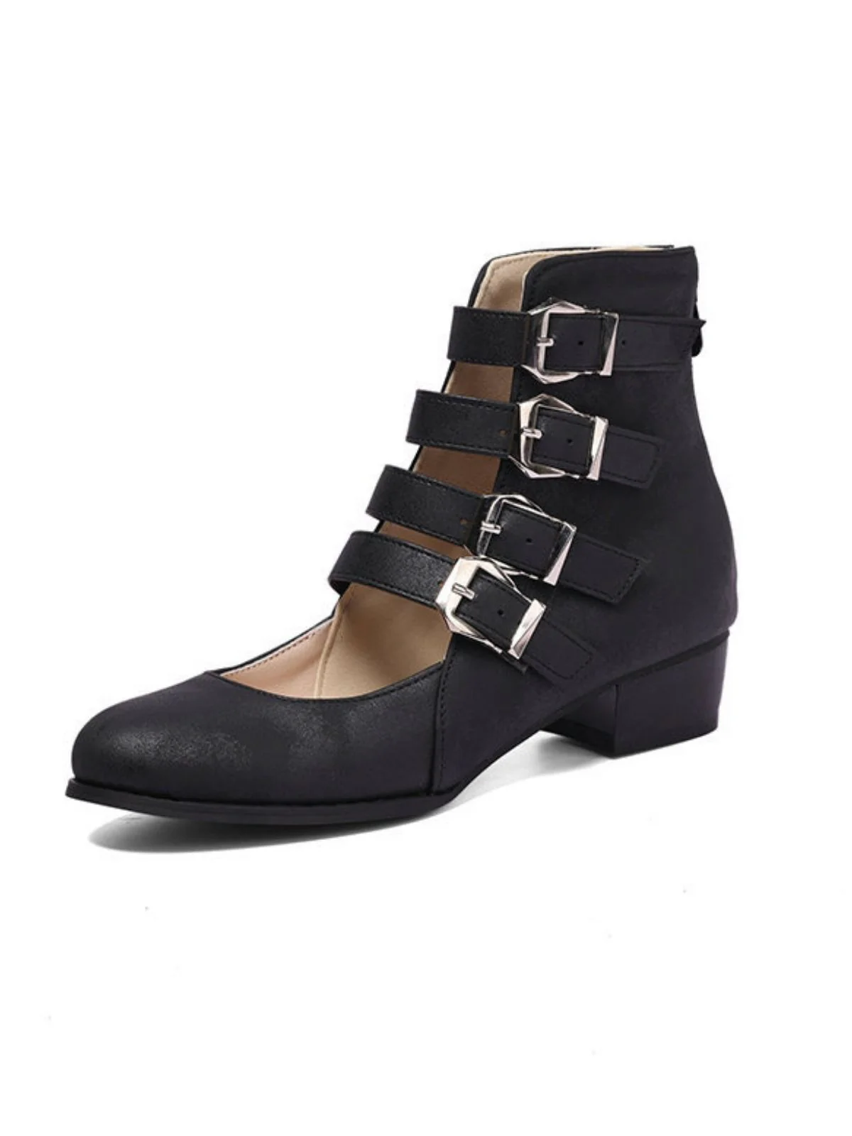 Round Toe Low Chunky Heel Cut-Out Boots - Image 2