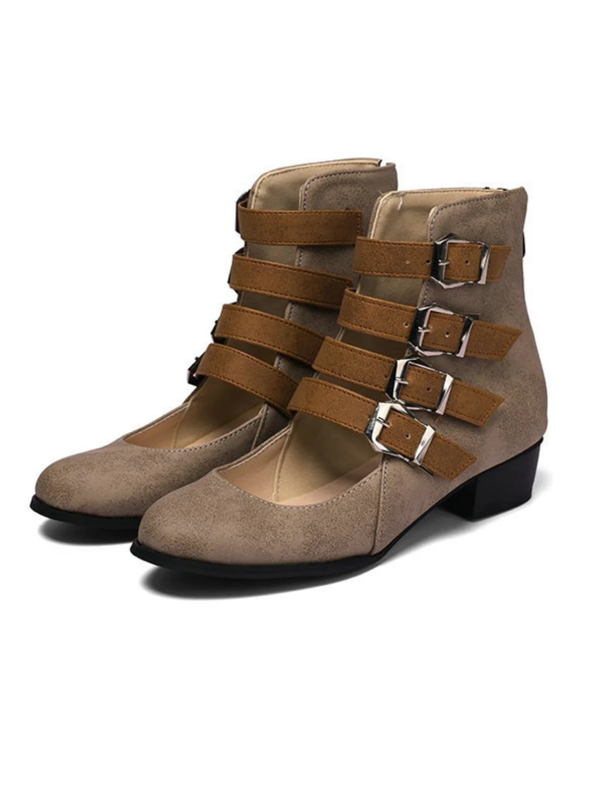 Round Toe Low Chunky Heel Cut-Out Boots - Image 6