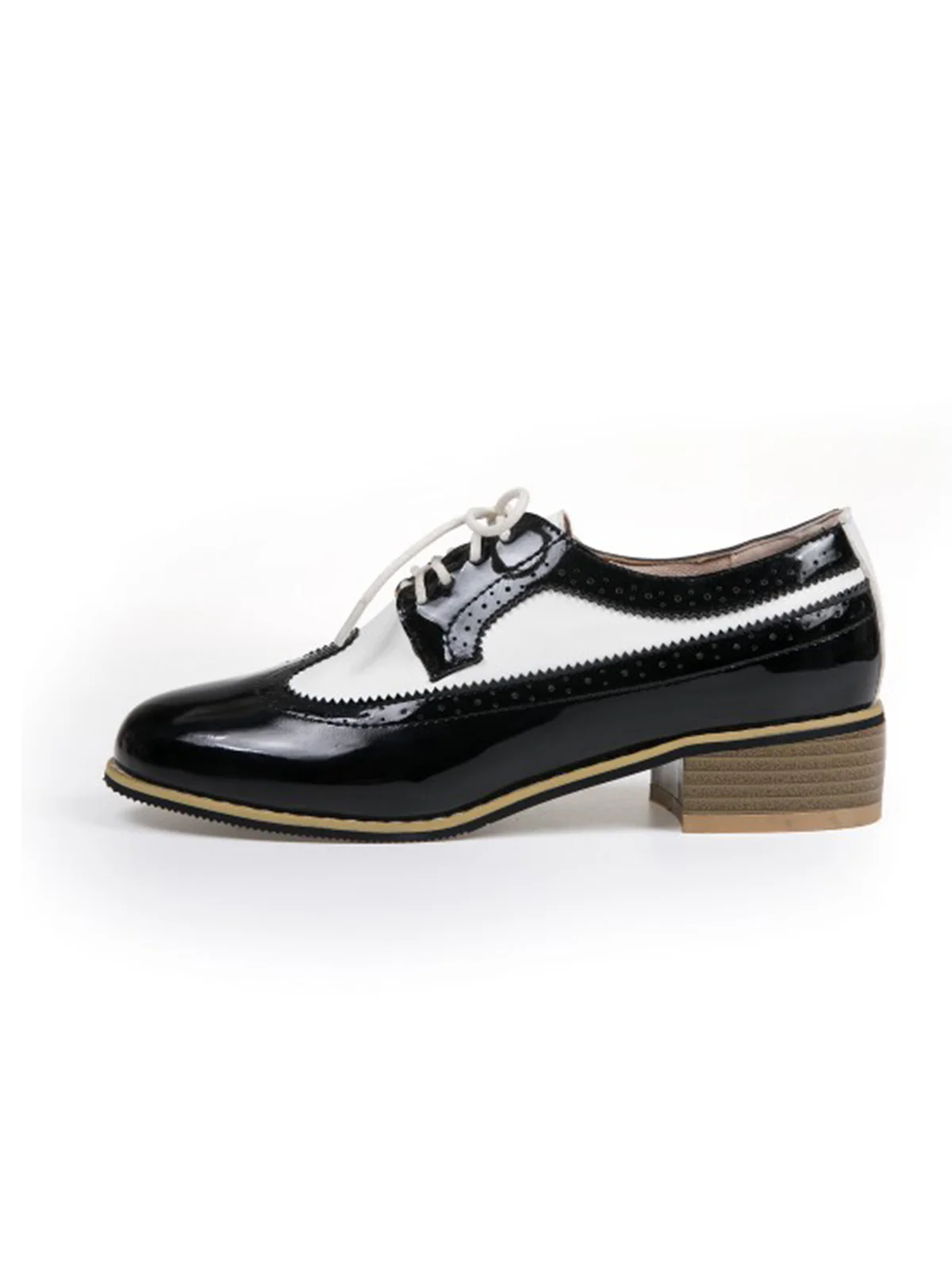 Round Toe Paneled Brogue PU Leather Shoes - Image 2