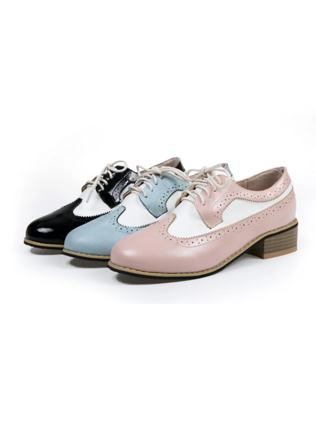 Round Toe Paneled Brogue PU Leather Shoes - Image 7