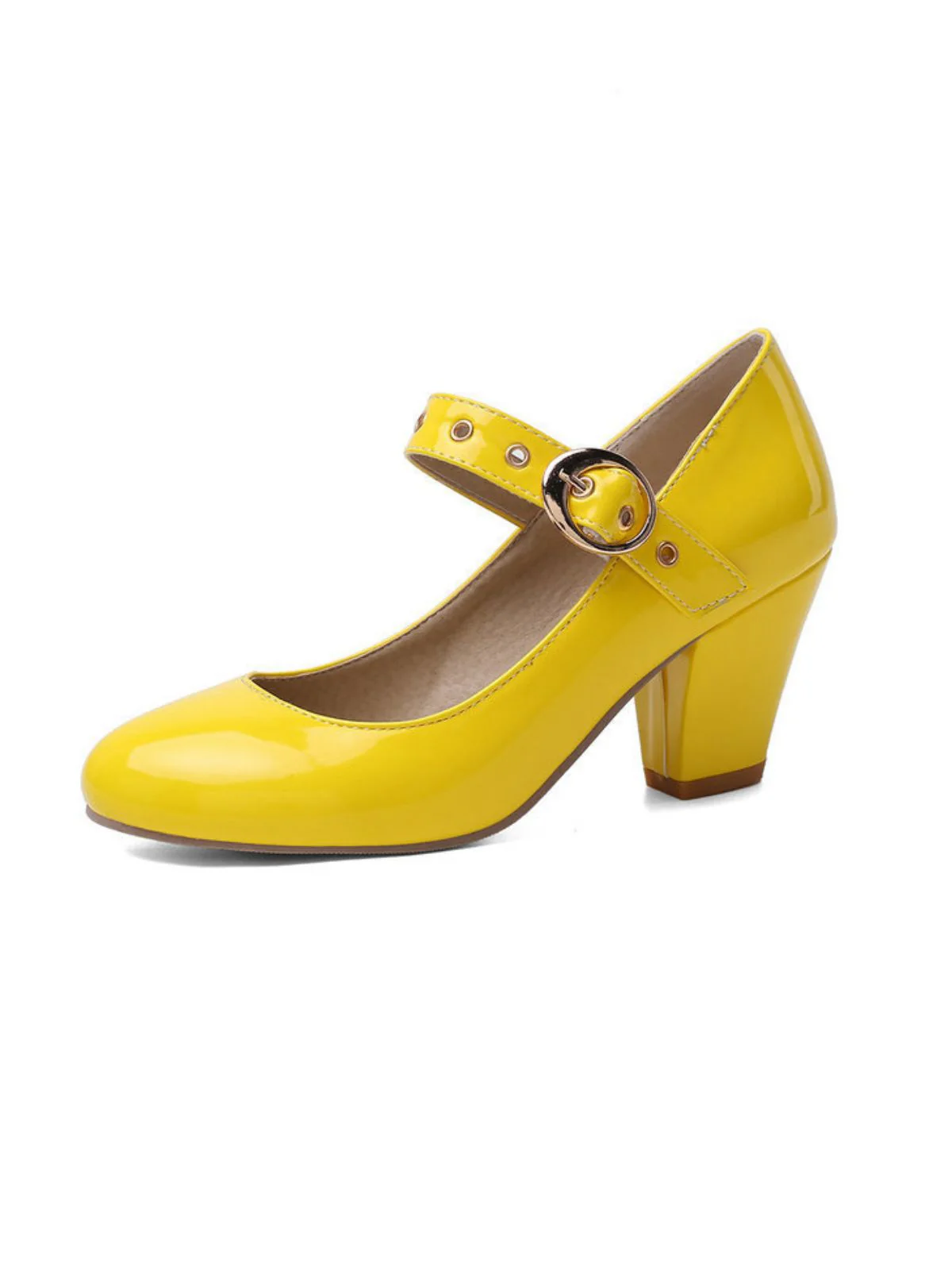 Round Toe Patent Leather Buckle High Heels - Image 8