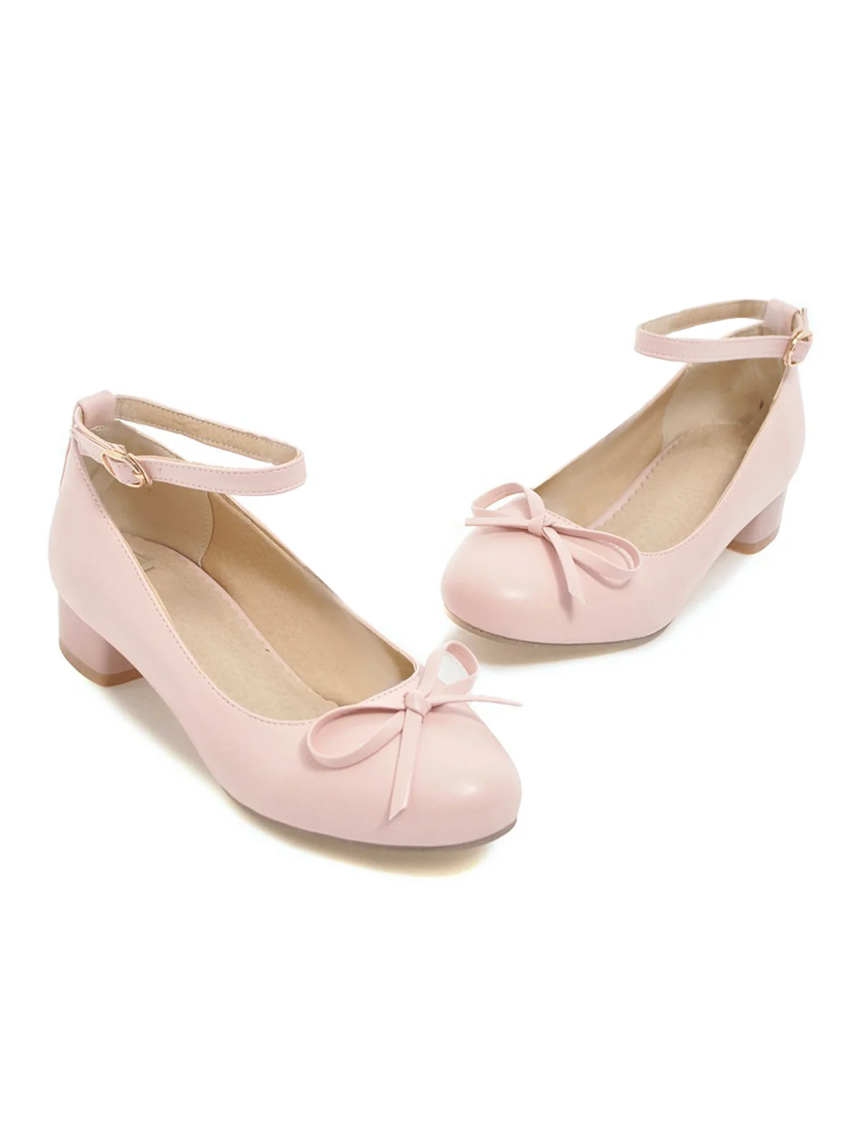 Round Toe Solid Buckle Bow High Heels - Image 2