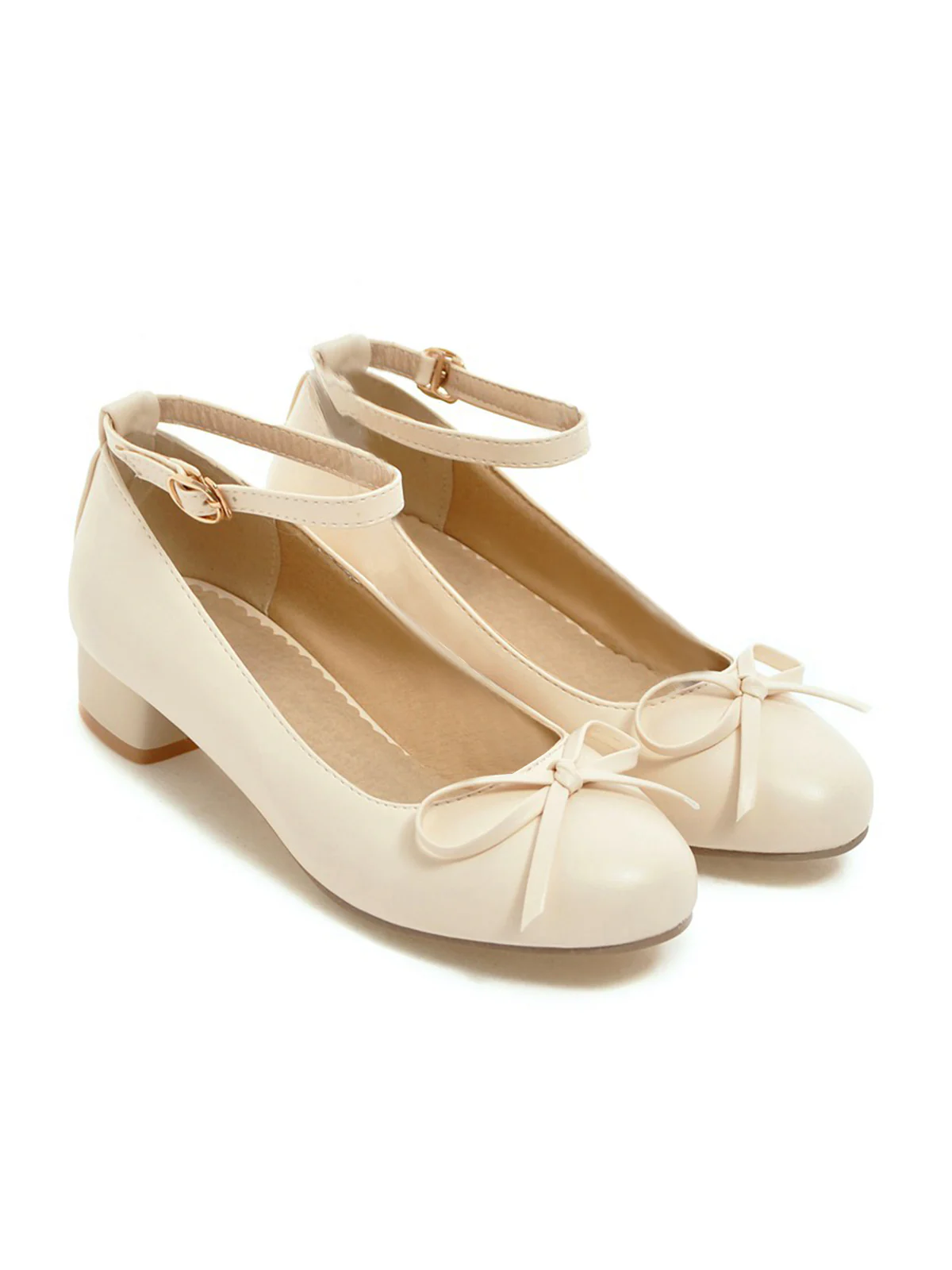 Round Toe Solid Buckle Bow High Heels - Image 4
