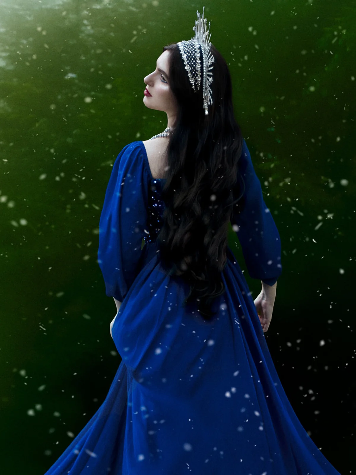 Royal Blue 1920s Sequined Sweetheart Neck Maxi Dress - Image 2