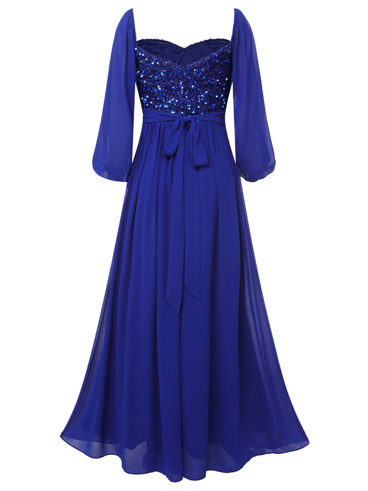 Royal Blue 1920s Sequined Sweetheart Neck Maxi Dress - Image 3