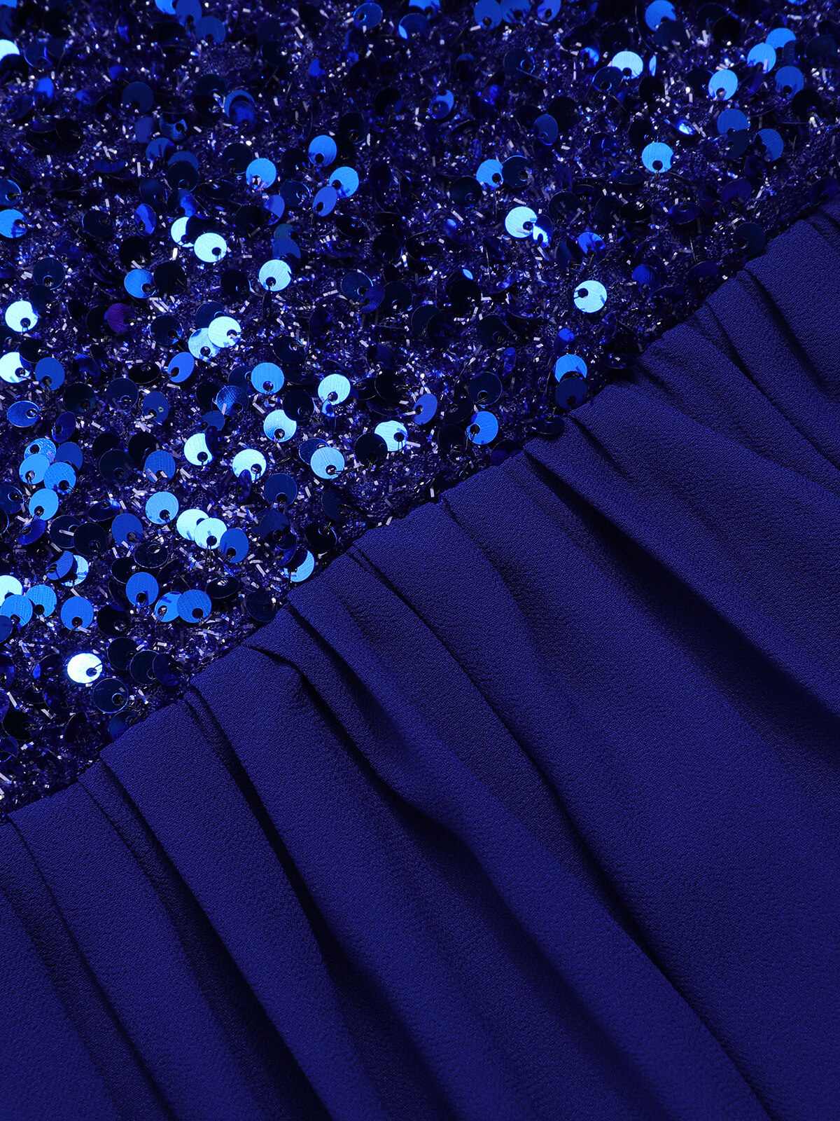 Royal Blue 1920s Sequined Sweetheart Neck Maxi Dress - Image 4