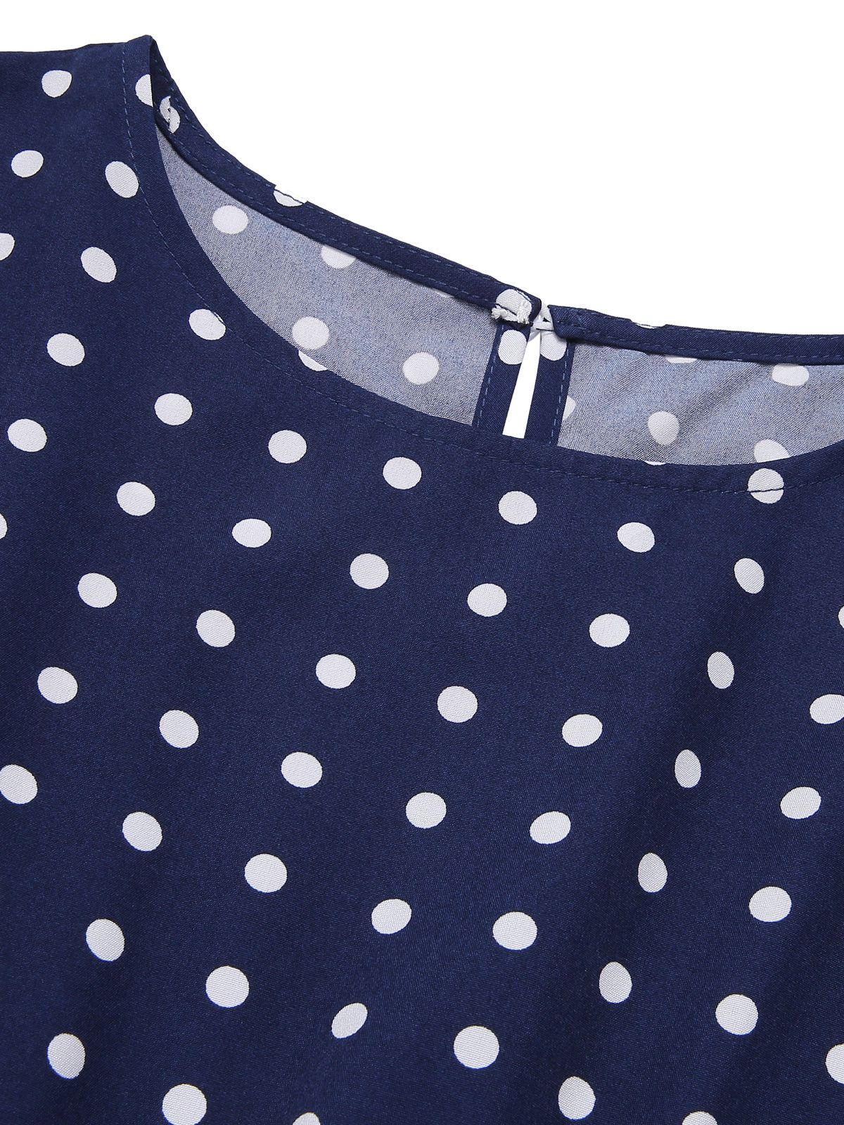 Royal Blue 1940s Polka Dots Belt Cap Dress - Image 4