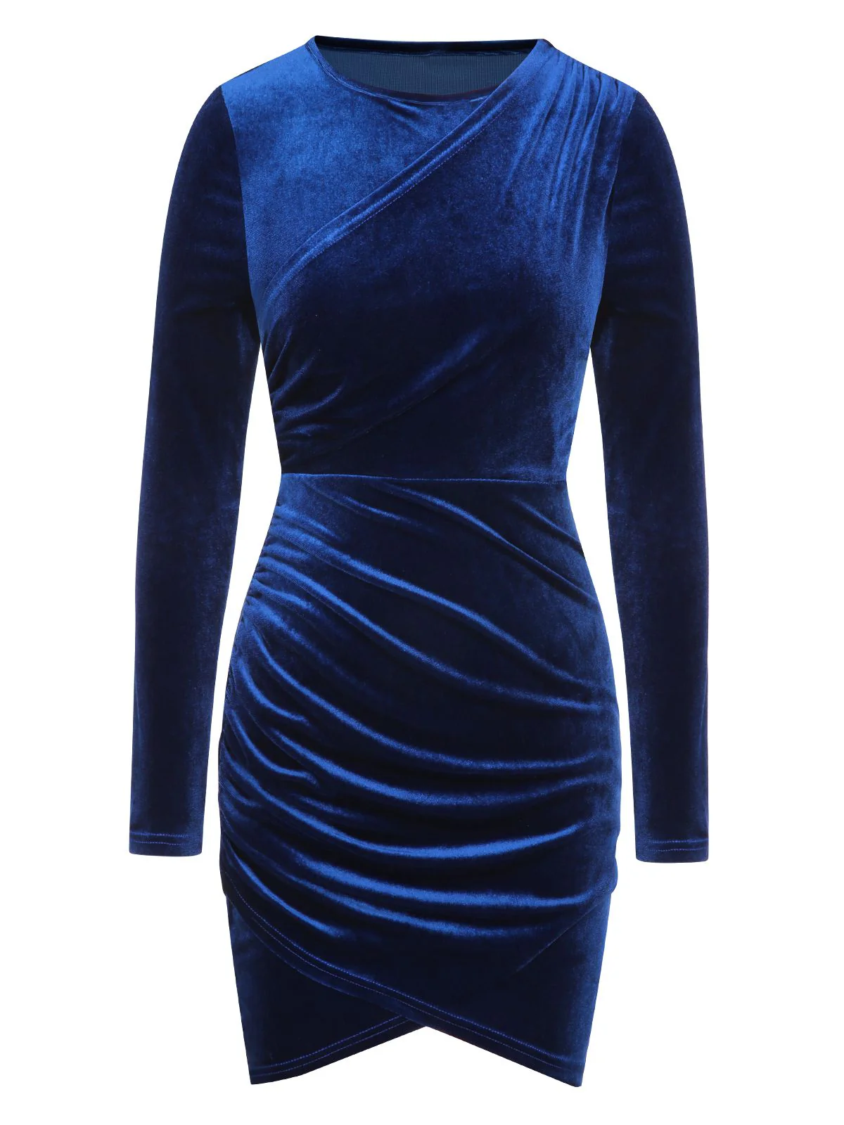Royal Blue 1960s Solid Long Sleeve Velvet Dress - Image 2