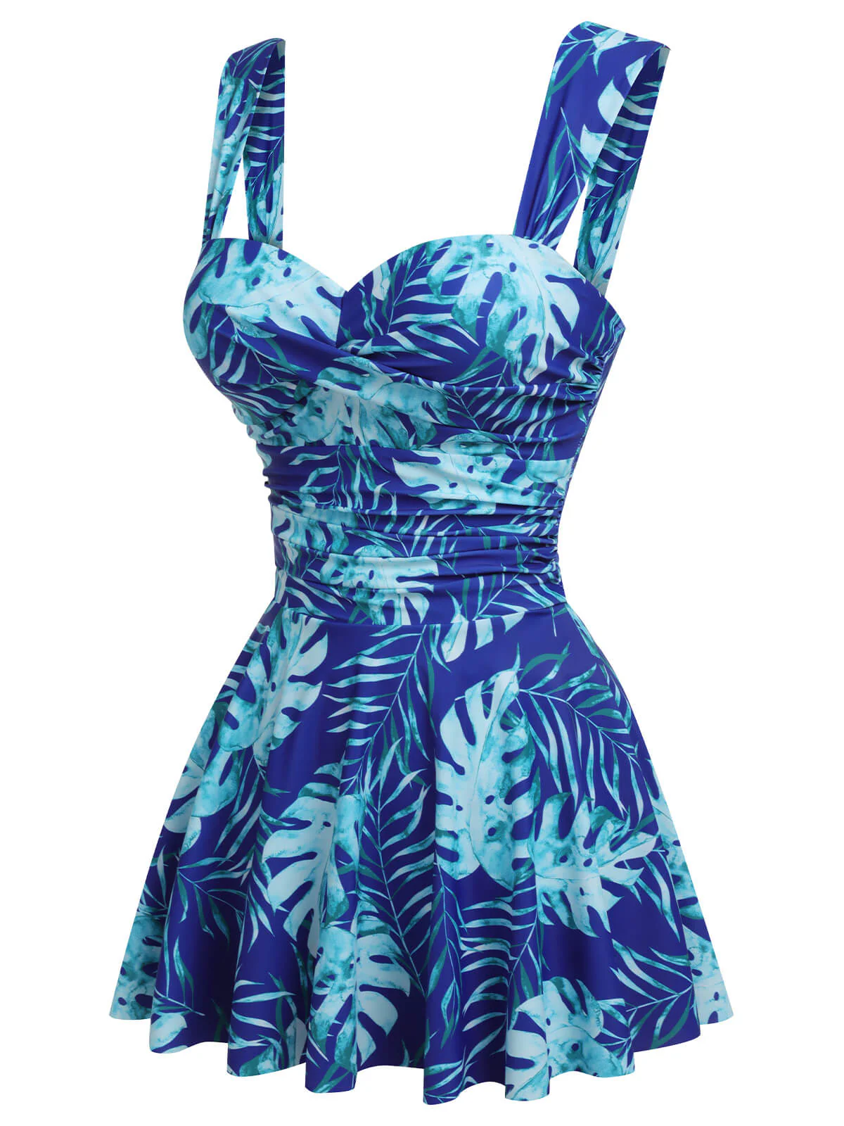 Royal Blue 1960s Tropical Plants Swimsuit Set - Image 2