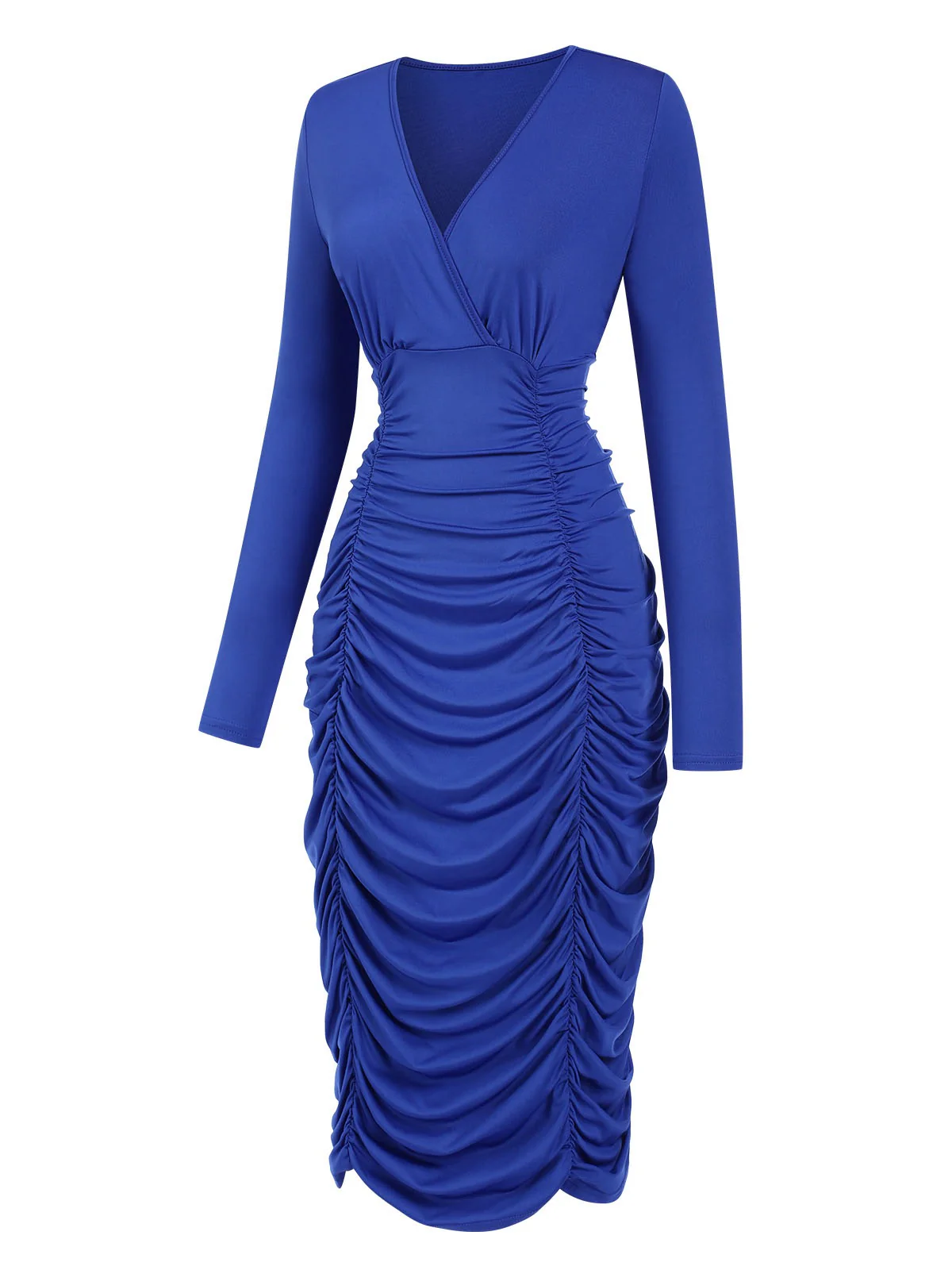 Royal Blue 1960s V-Neck Pleated Dress - Image 3