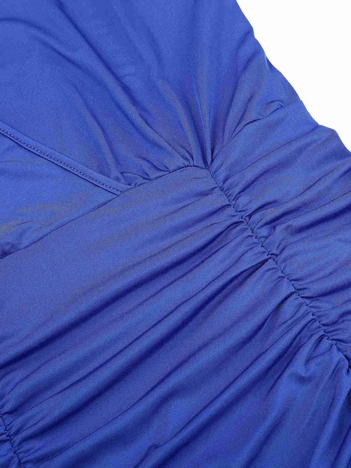 Royal Blue 1960s V-Neck Pleated Dress - Image 4