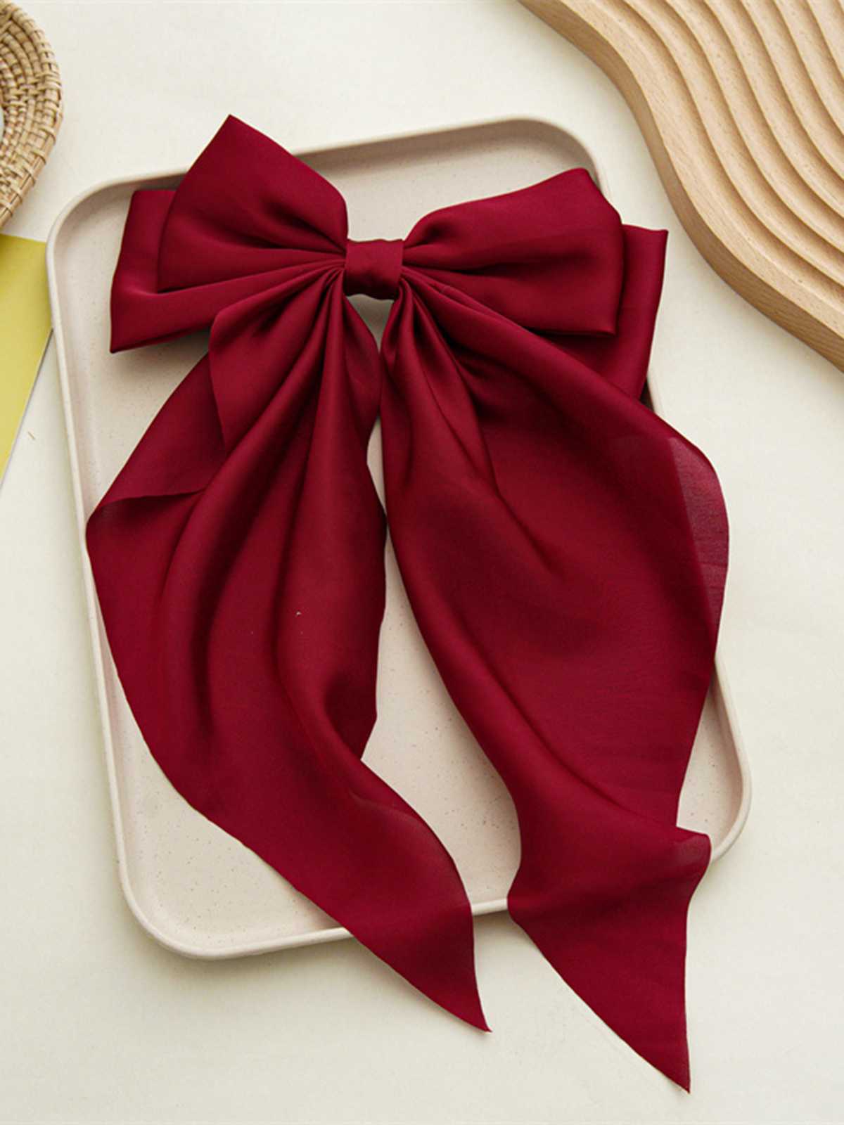 Satin Ribbon Solid Bow Hairpin - Image 2