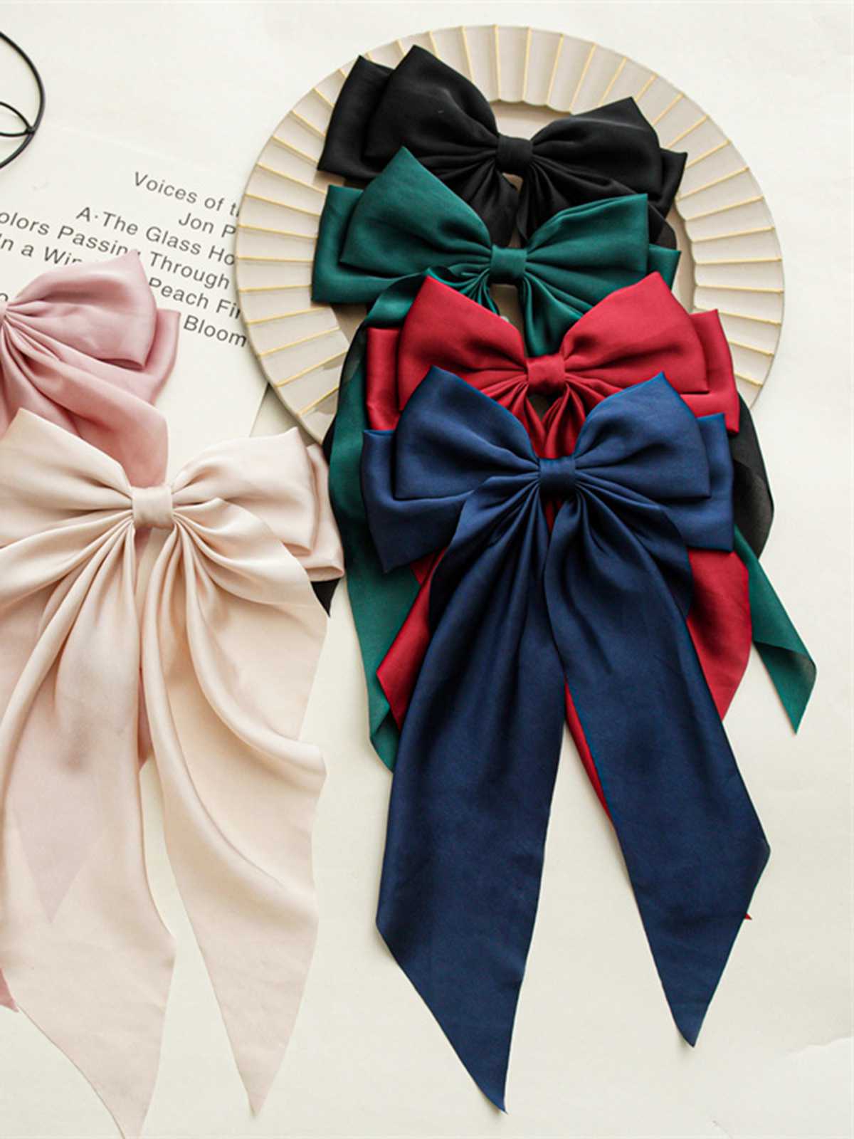 Satin Ribbon Solid Bow Hairpin - Image 4