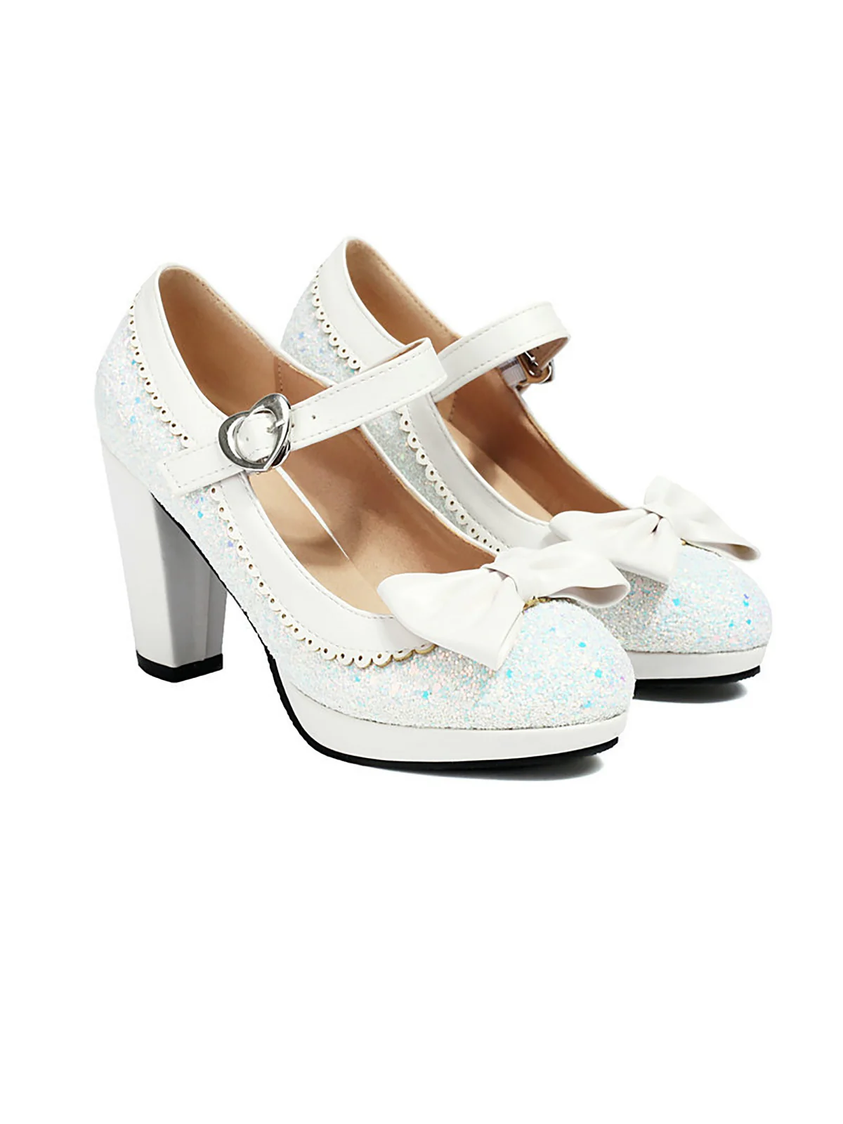 Sequined Bow Chunky High Heels - Image 14