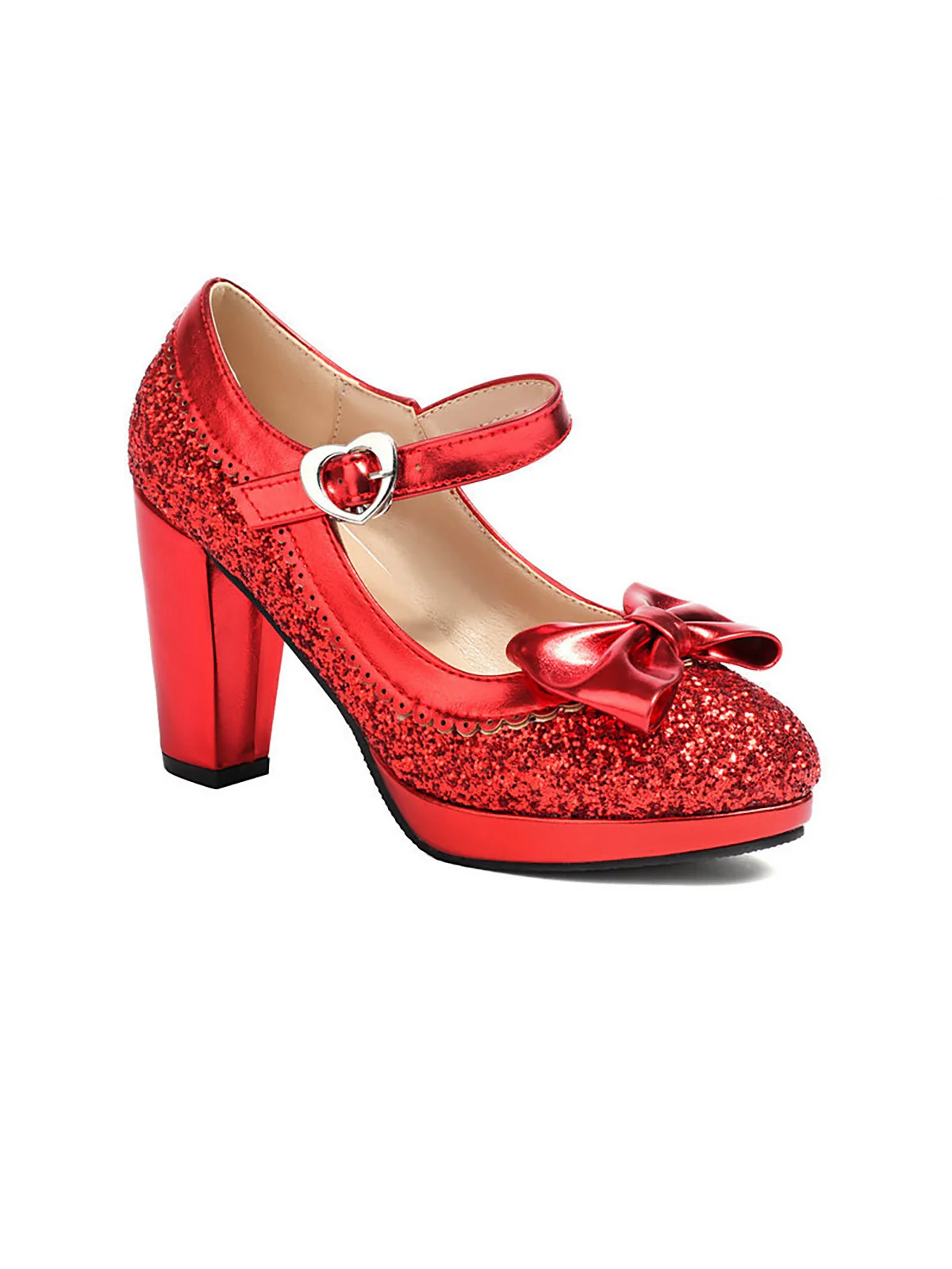 Sequined Bow Chunky High Heels - Image 2