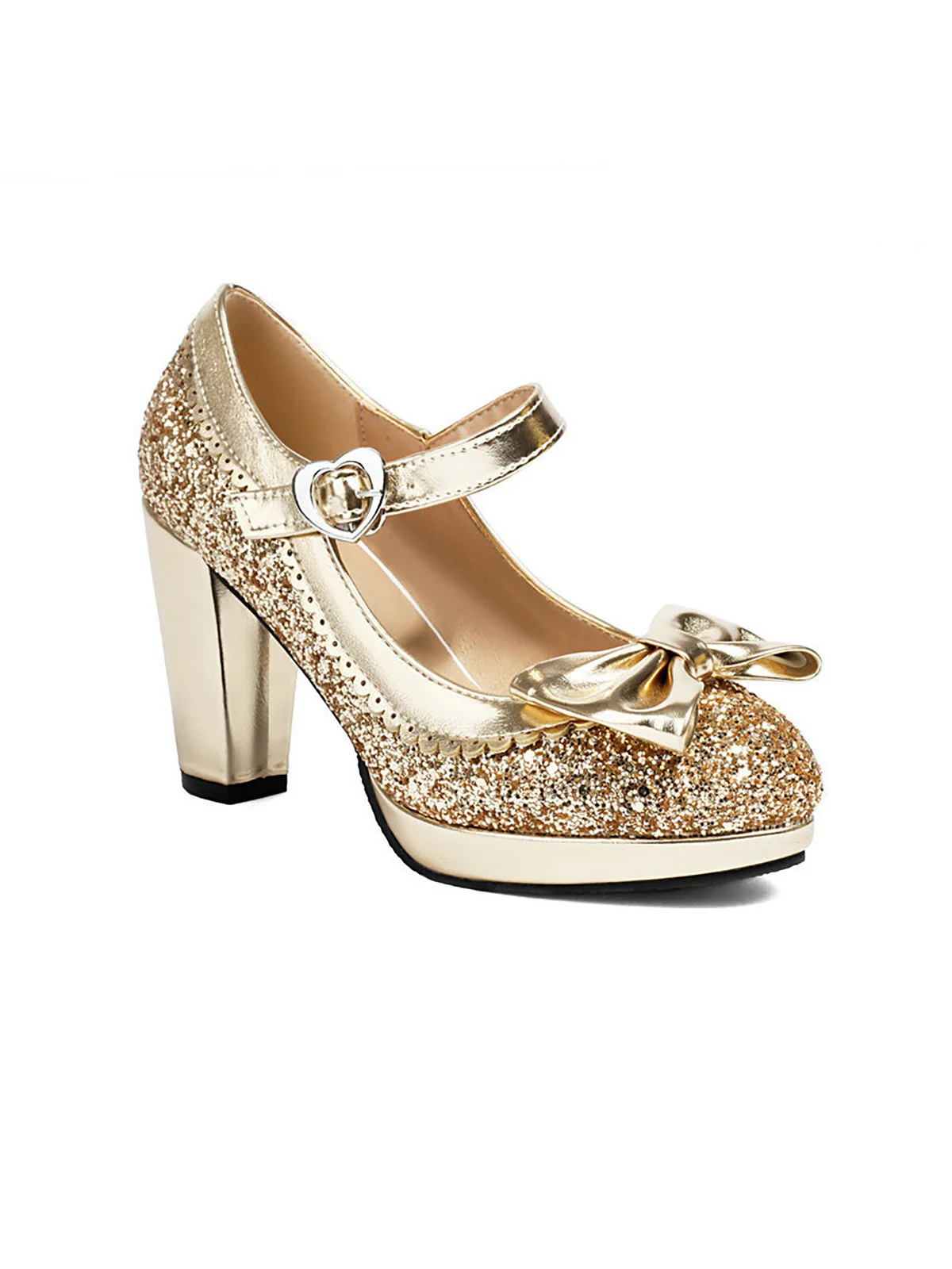 Sequined Bow Chunky High Heels - Image 3