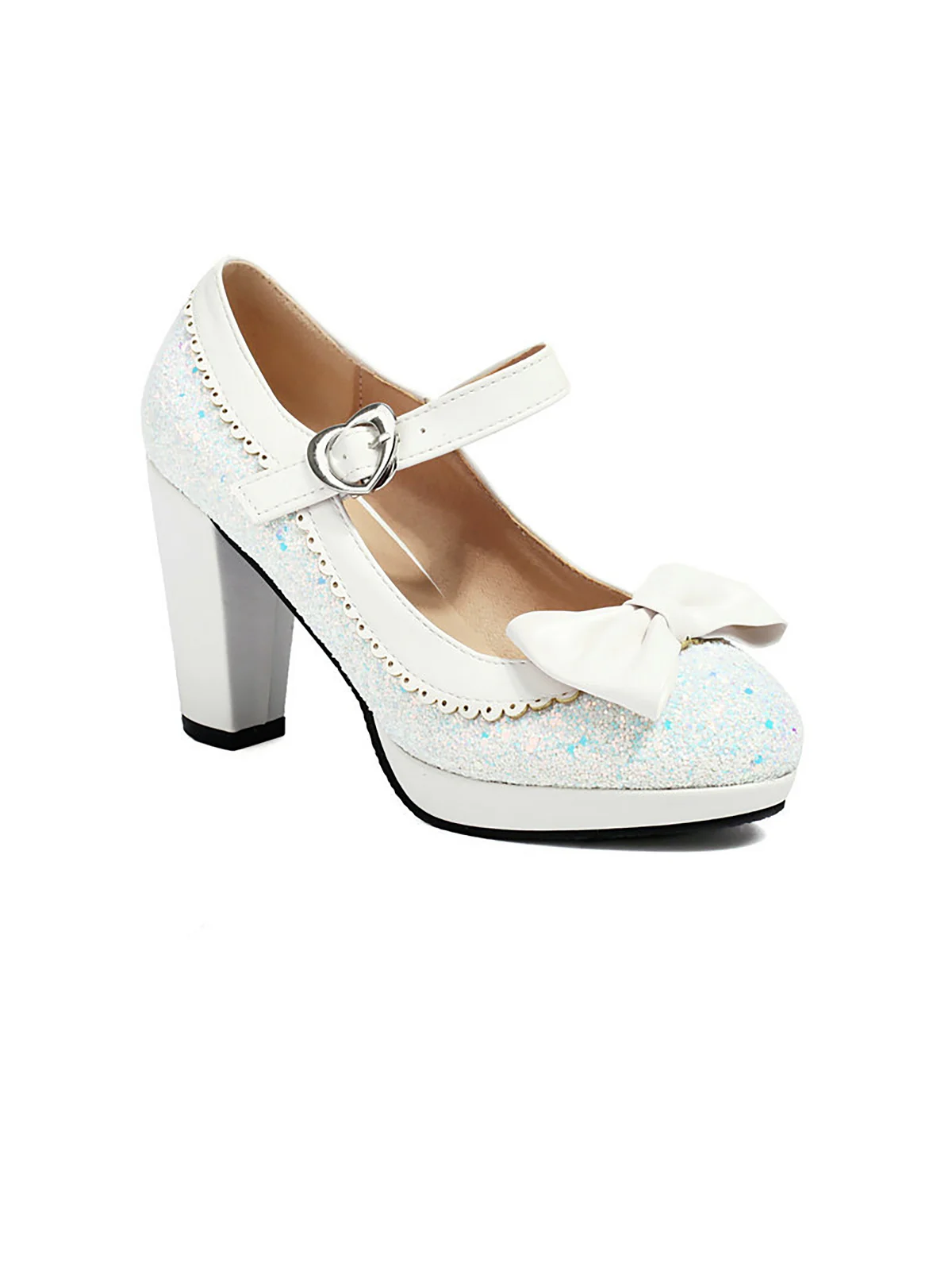 Sequined Bow Chunky High Heels - Image 4