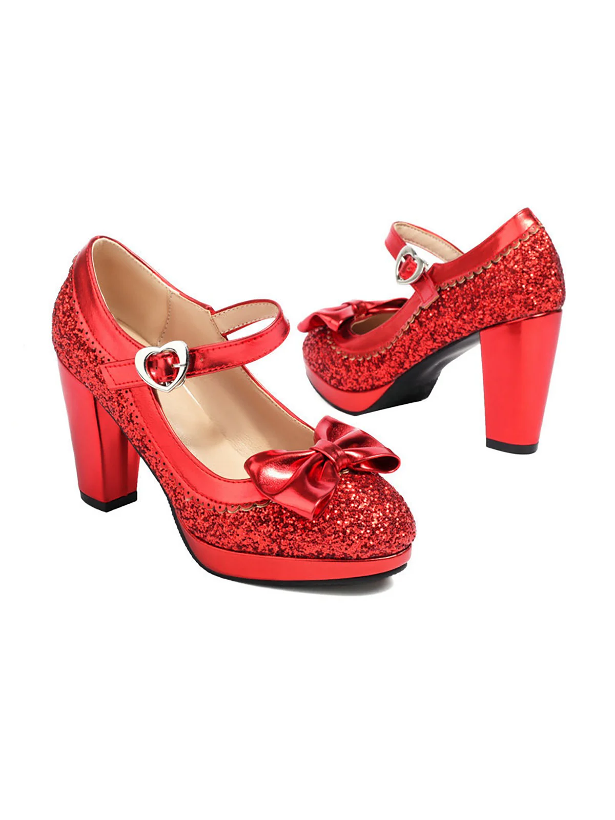 Sequined Bow Chunky High Heels - Image 9