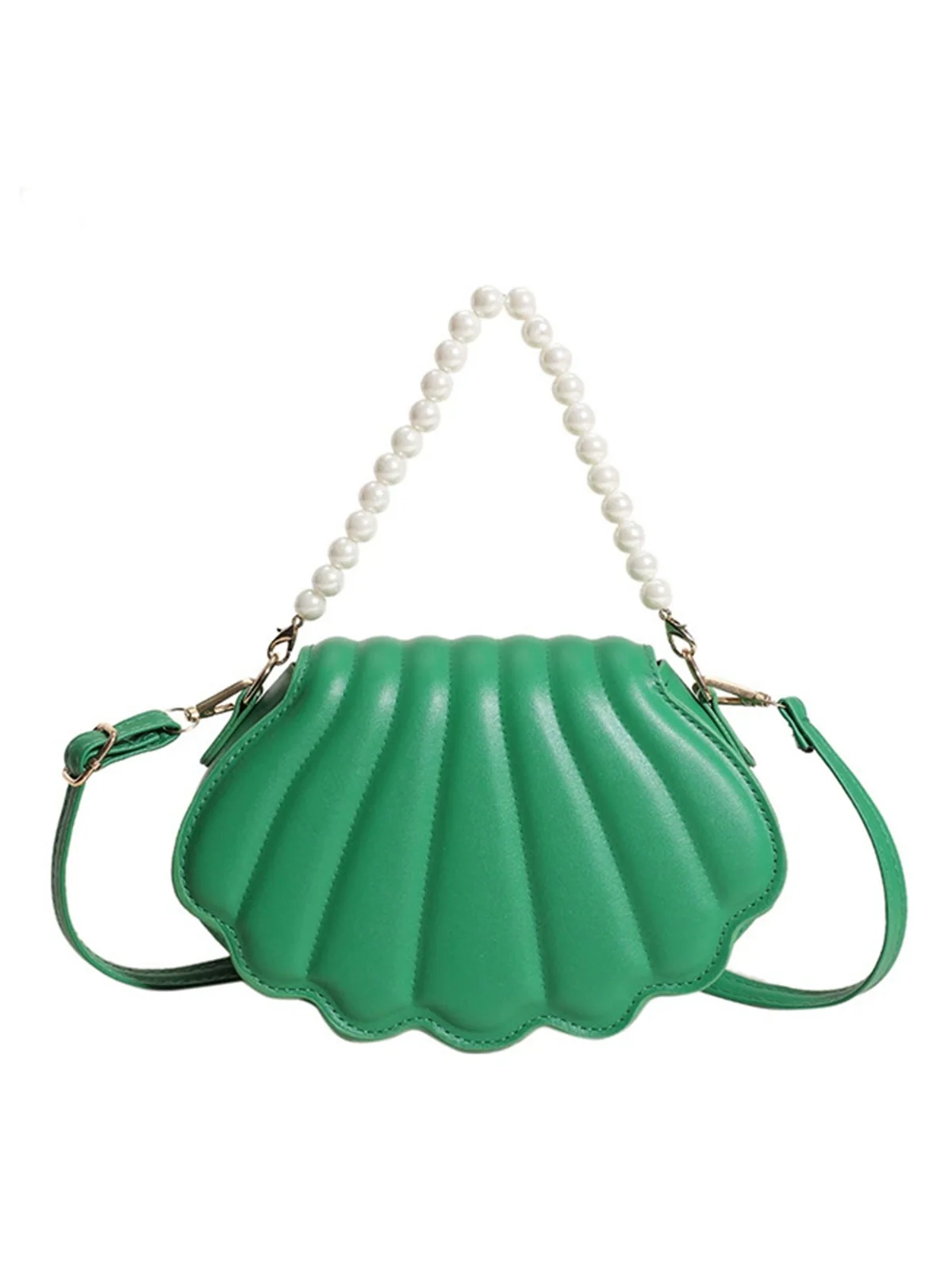 Shell Shape Pearl Chain PU Leather Bag - Image 2