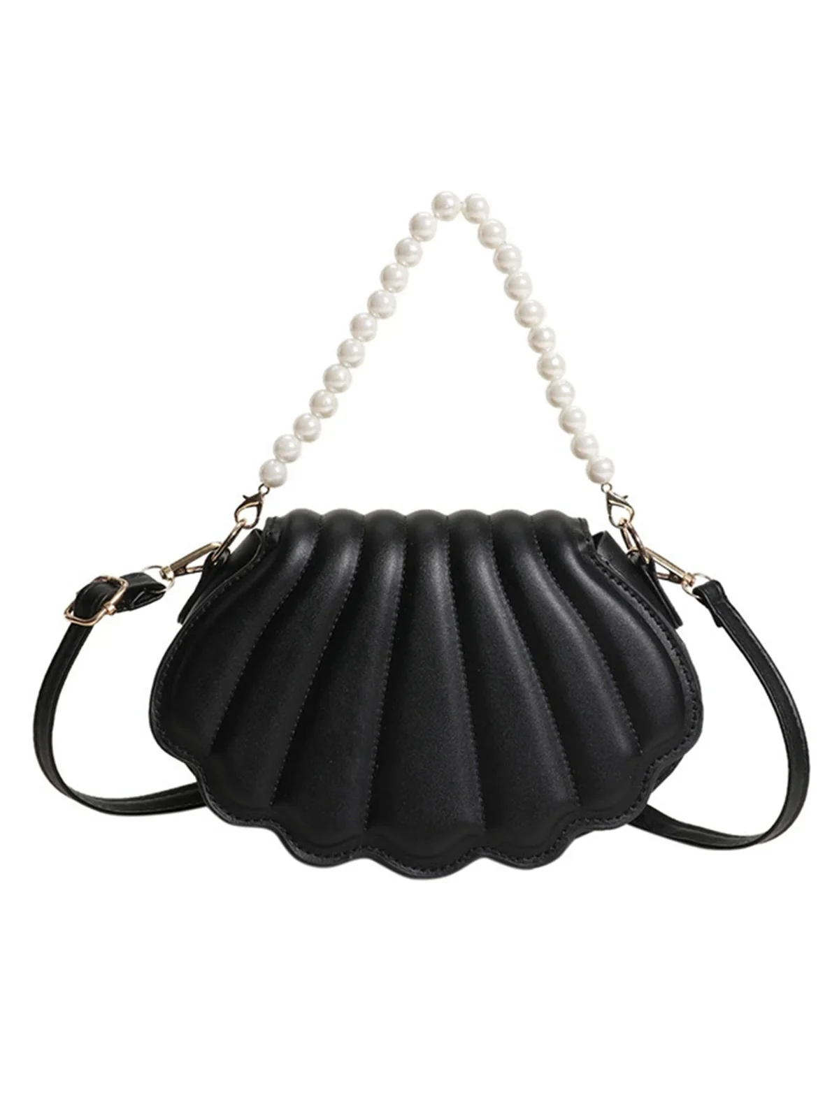 Shell Shape Pearl Chain PU Leather Bag - Image 3