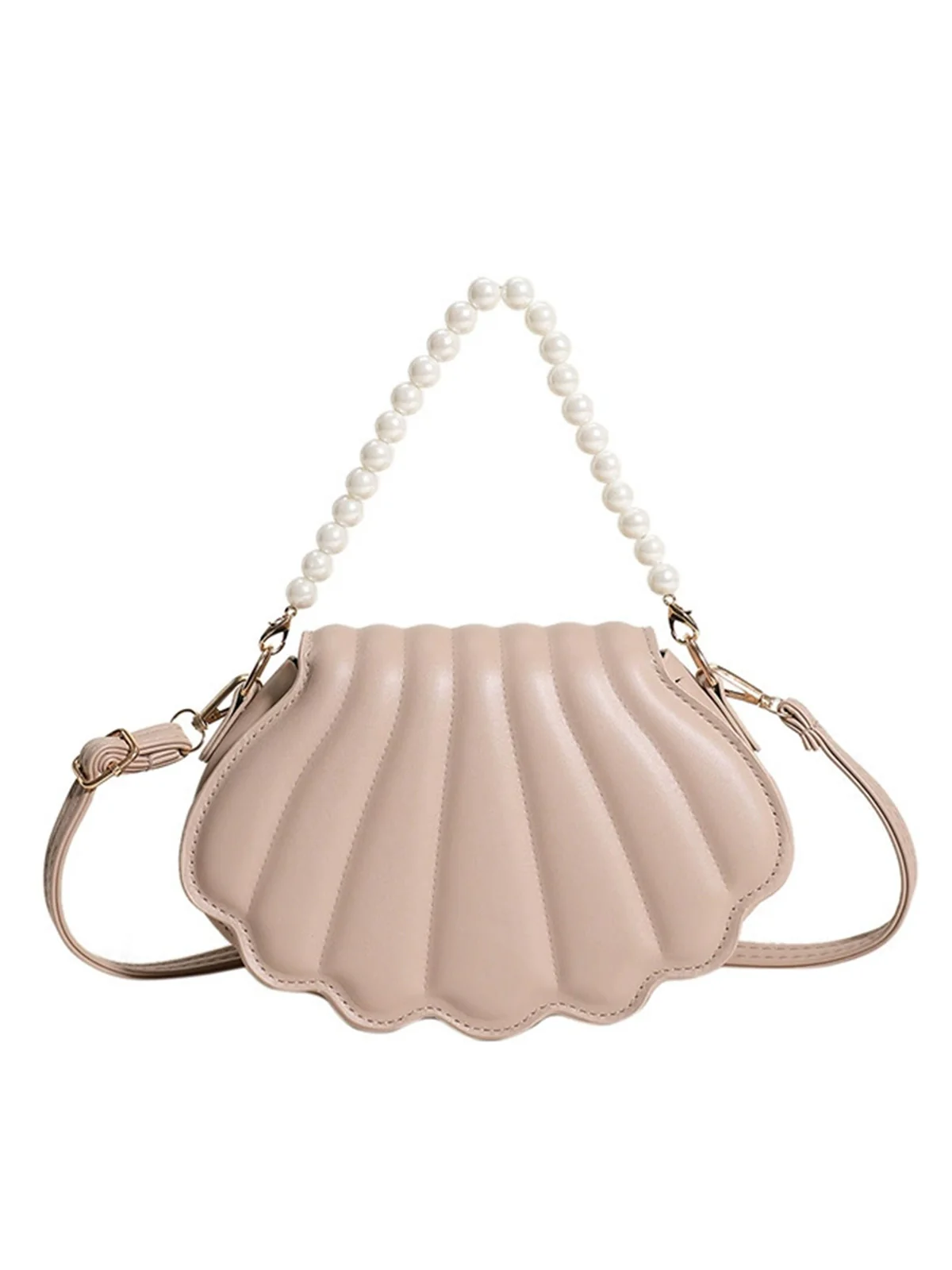Shell Shape Pearl Chain PU Leather Bag - Image 4