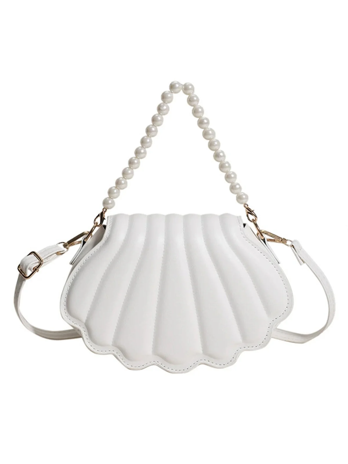 Shell Shape Pearl Chain PU Leather Bag - Image 5