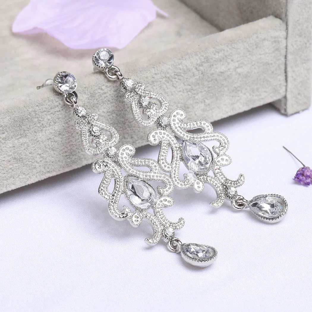 Silver 1920s Bridal Earrings - Image 2