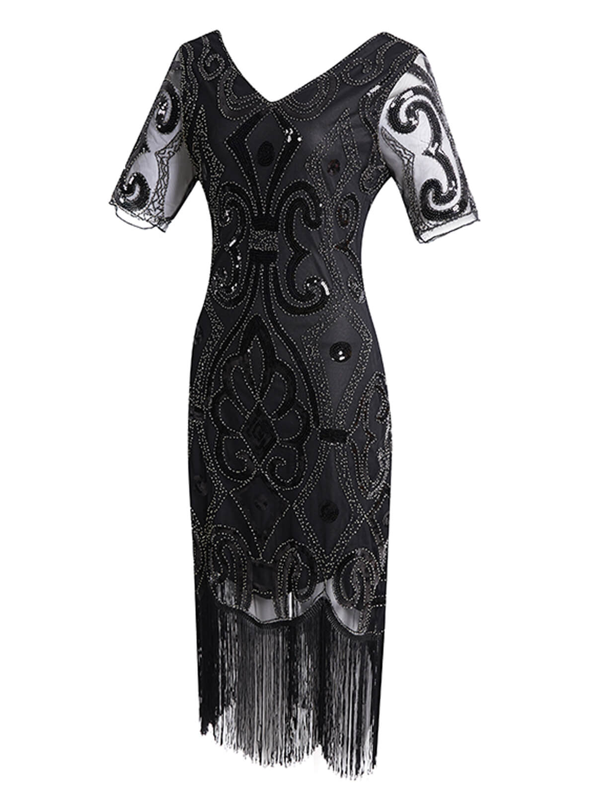Silver 1920s Sequin Fringe Gatsby Dress - Image 2