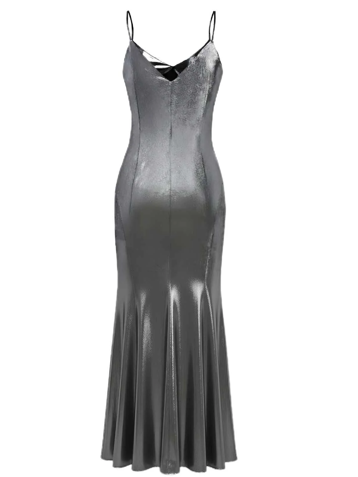 Silver 1930s Spaghetti Strap Mermaid Dress - Image 2