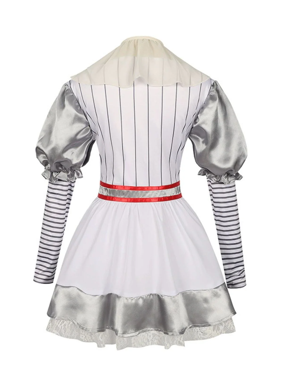 Silver 1960s Halloween IT Pennywise Striped Puff Sleeve Puffy Dress - Image 3