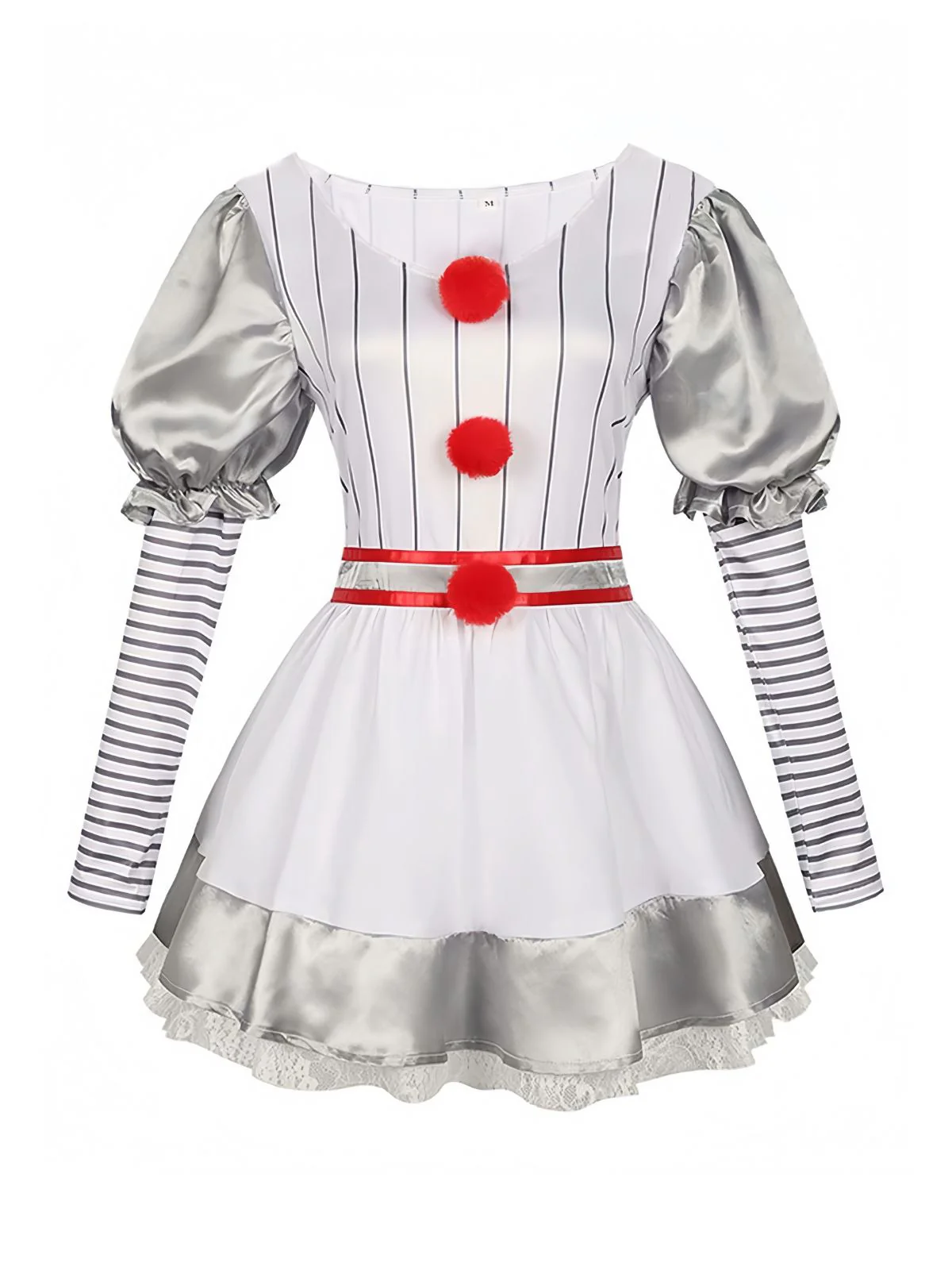 Silver 1960s Halloween IT Pennywise Striped Puff Sleeve Puffy Dress - Image 4
