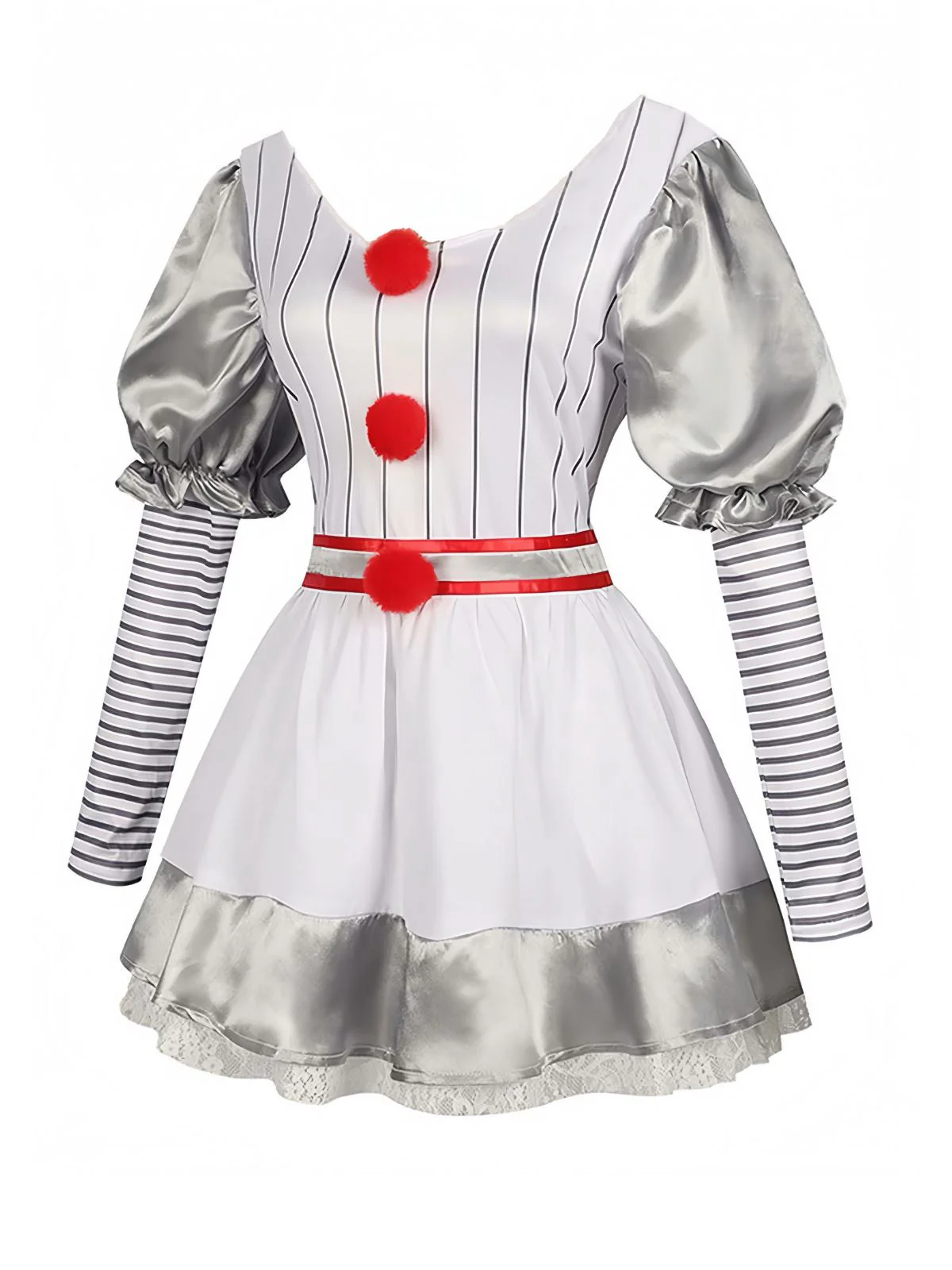 Silver 1960s Halloween IT Pennywise Striped Puff Sleeve Puffy Dress - Image 5