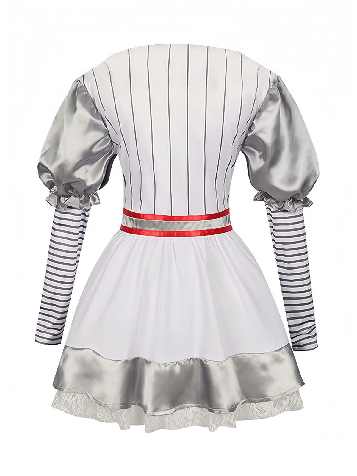 Silver 1960s Halloween IT Pennywise Striped Puff Sleeve Puffy Dress - Image 6