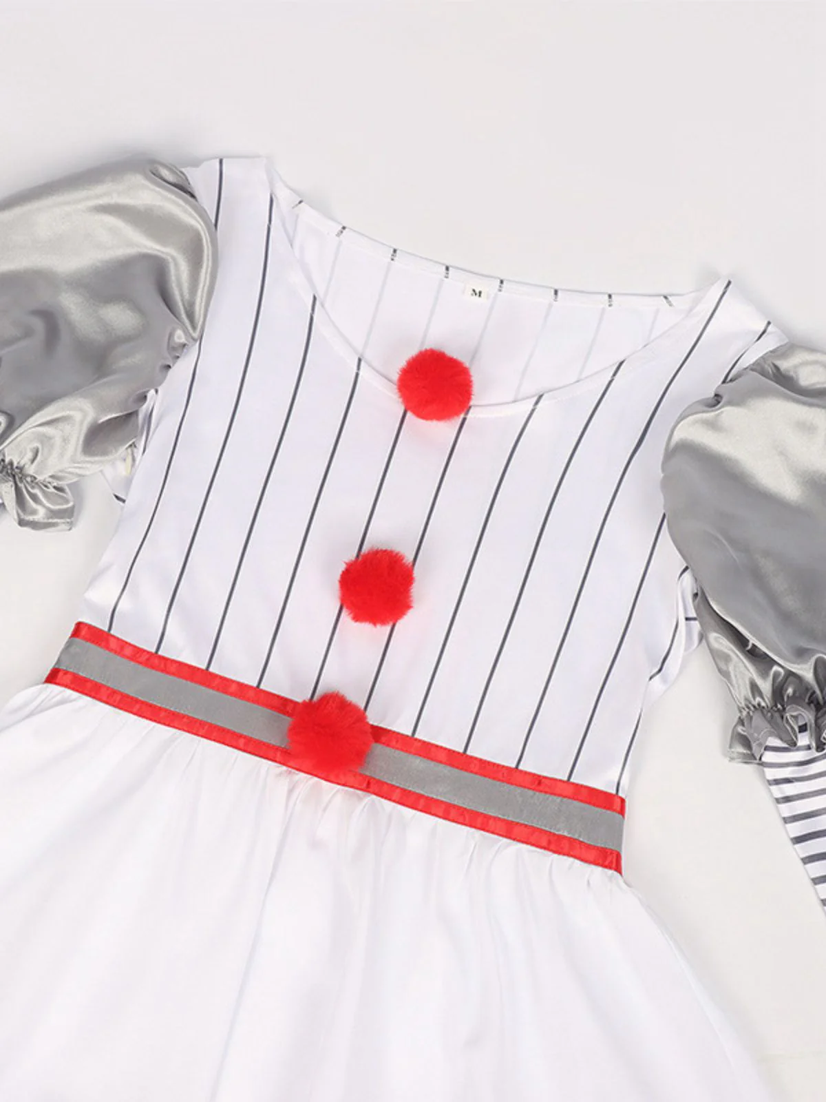 Silver 1960s Halloween IT Pennywise Striped Puff Sleeve Puffy Dress - Image 7